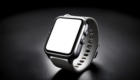 Smartwatch white screen, isolated on a metallic dark black