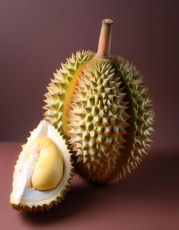 durian fruit, isolated on a pastelの写真素材