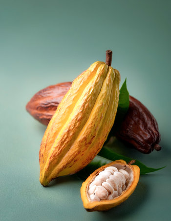 Cocoa fruit, isolated on a pastelの写真素材