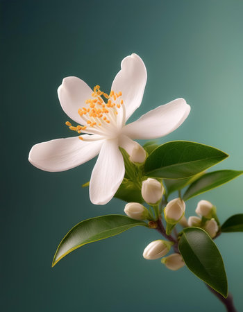 A Neroli blossom. White citrus tree bloom, isolated on a Pastelの写真素材