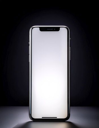 Smartphone with white screen, isolated on a dark black