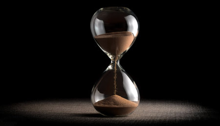 Hourglass sandglass, isolated on a dark black