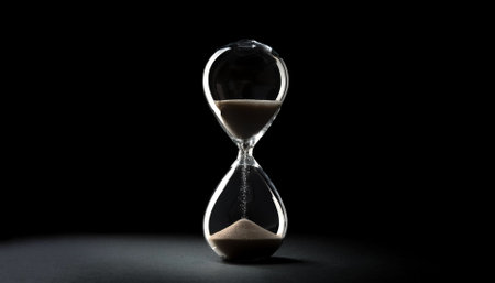 Hourglass sandglass, isolated on a dark black