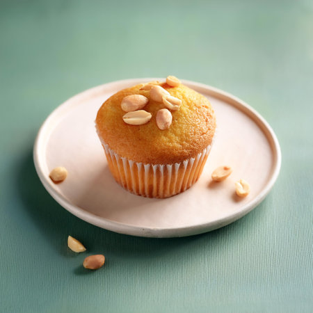 Peanut Muffins: Fluffy peanut muffins, isolated on a Pastelの写真素材