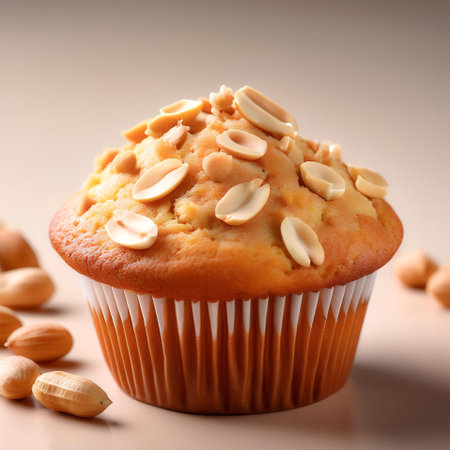Peanut Muffins: Fluffy peanut muffins, isolated on a Pastelの写真素材