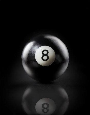 number 8 eight ball, the black ball, isolated on a dark black