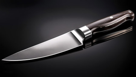 Stainless steel knife, isolated on a dark blackの写真素材