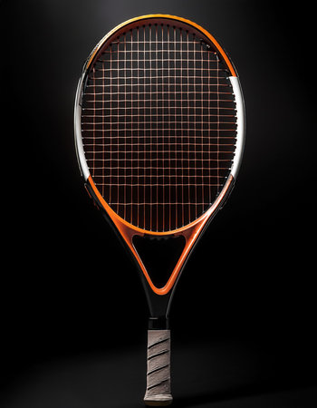 tennis racket, isolated on a dark blackの写真素材