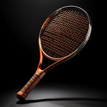 tennis racket, isolated on a dark blackの写真素材