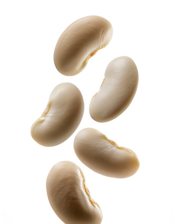 Beans floating or flying isolated white background