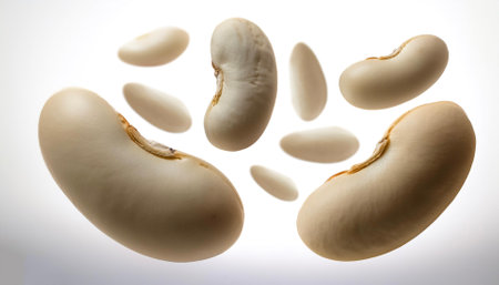 Beans floating or flying isolated white backgroundの写真素材
