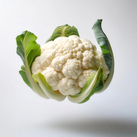 Cauliflower floating or flying isolated white background