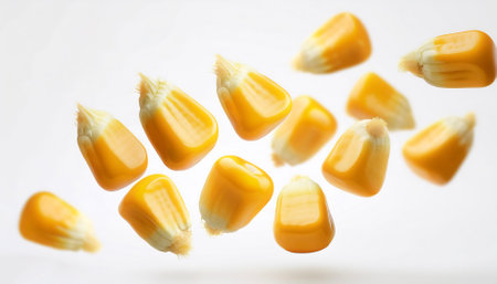 Corn floating or flying isolated white background