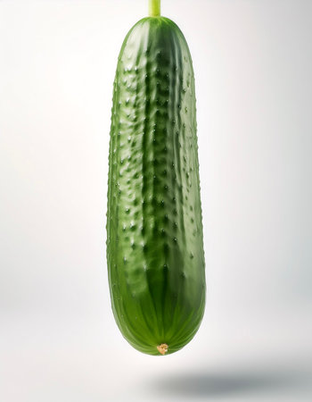 Cucumber floating or flying isolated white backgroundの写真素材