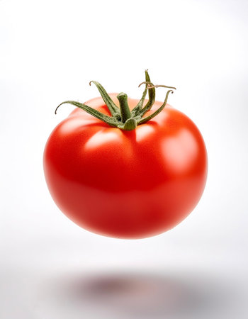 Tomato floating or flying isolated white background