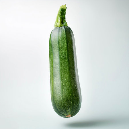 Zucchini floating or flying isolated white backgroundの写真素材