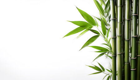 Bamboo plant on side position provides copy space for text. background concept isolated whiteの写真素材