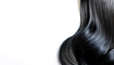 Curvy black long hair on side position provides copy space for text. background concept isolated whiteの写真素材