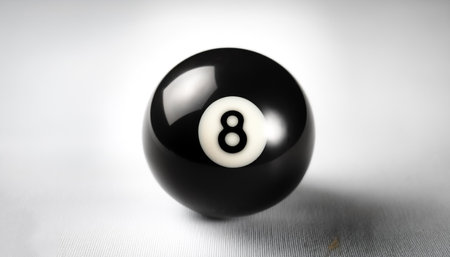 number 8 eight ball, the black ball, used in pool billiard games on side position provides copy space for text. background concept isolated whiteの写真素材