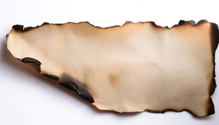 A piece of old parchment paper displaying burnt edges on side position provides copy space for text....