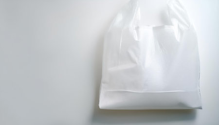 A white plastic bag with a white label on side position provides copy space for text. background concept isolated whiteの写真素材