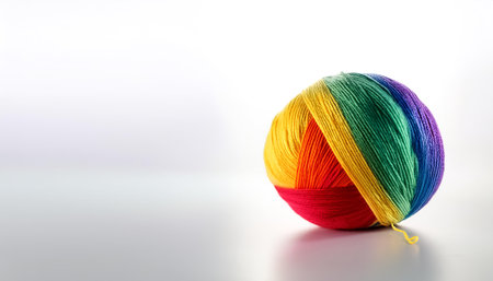 a vibrant yarn ball on side position provides copy space for text. background concept isolated whiteの写真素材