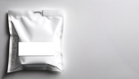 A white plastic bag with a white label on side position provides copy space for text. background concept isolated whiteの写真素材