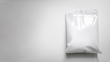 A white plastic bag with a white label on side position provides copy space for text. background concept isolated whiteの写真素材