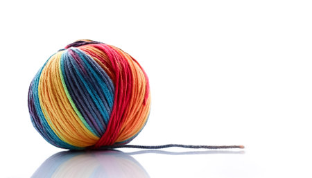 a Vibrant orange yarn ball on side position provides copy space for text. background concept isolated whiteの写真素材