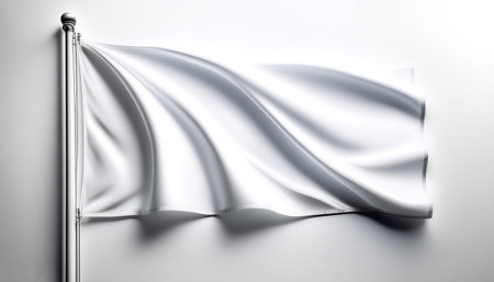 Plain white flag waving on a pole on side position provides copy space for text. background concept isolated whiteの写真素材