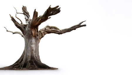 The Creepy Old Tree Trunk of Cleafless on side position provides copy space for text. background concept isolated whiteの写真素材