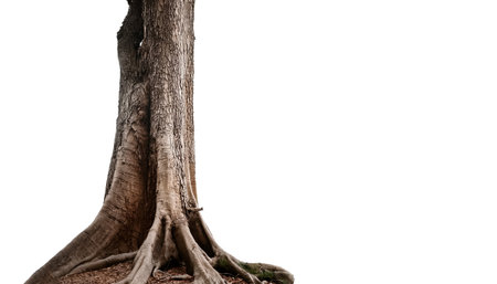 The Old Tree Trunk of Cleafless on side position provides copy space for text. background concept isolated whiteの写真素材