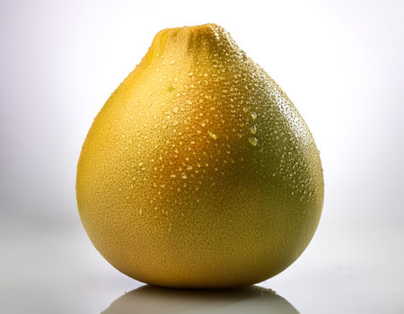 Close-up of fresh Pomelo Fruit with water drops on a pitch solid white backgroundの写真素材