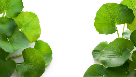Gotu kola leaves pattern on side position provides copy space for text. background concept isolated whiteの写真素材