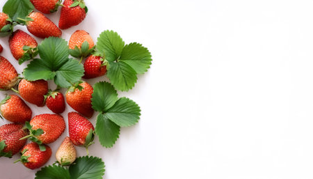 strawberry leaves pattern on side position provides copy space for text. background concept isolated...