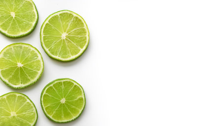 slices lime fruit pattern with side position provides copy space for text. background concept...