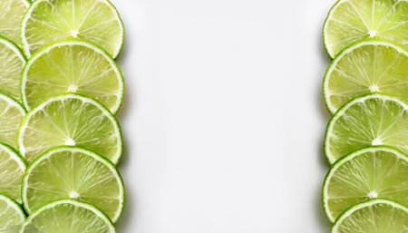 slices lime fruit pattern with side position provides copy space for text. background concept isolated whiteの写真素材