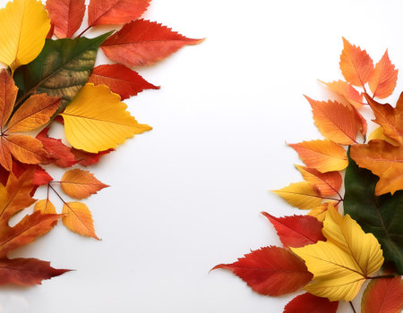 autumn leaves pattern with side position provides copy space for text. background concept isolated whiteの写真素材