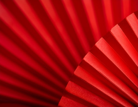 Chinese red fan background concept to celebrate lunar new yearの写真素材