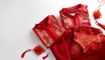Chinese red clothes, to celebrate the lunar new yearの写真素材