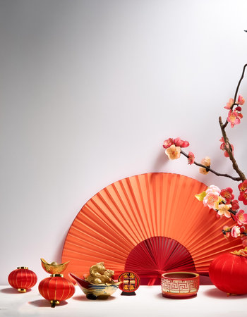 background concept to celebrate lunar new year on a white backgroundの写真素材