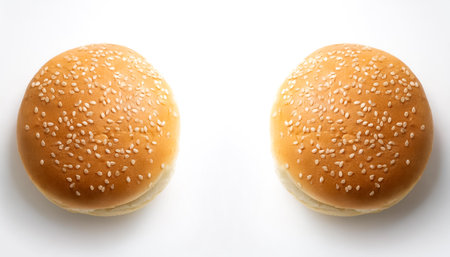 hamburger bread bun pattern with side position provides copy space for text. background concept isolated whiteの写真素材