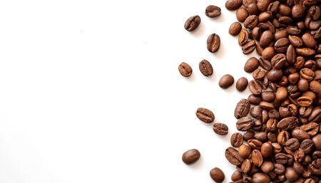 coffee beans pattern with side position provides copy space for text. background concept isolated...