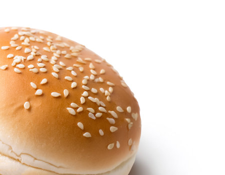 hamburger bread bun pattern with side position provides copy space for text. background concept isolated whiteの写真素材