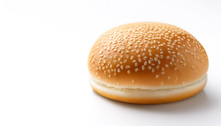 hamburger bread bun pattern with side position provides copy space for text. background concept isolated whiteの写真素材