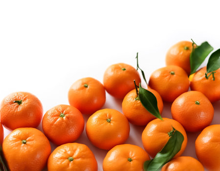 mandarin oranges pattern with side position provides copy space for text. background concept isolated whiteの写真素材