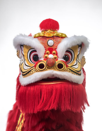 lion dance or barong sai, to celebrate lunar new year on a white backgroundの写真素材