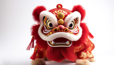 lion dance or barong sai, to celebrate lunar new year on a white backgroundの写真素材