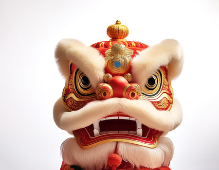 lion dance or barong sai, to celebrate lunar new year on a white backgroundの写真素材