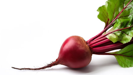 red beets with green leaves pattern on side position provides copy space for text. background...